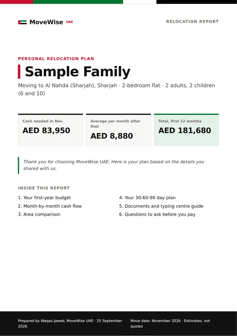 Cover page of a sample MoveWise UAE relocation report